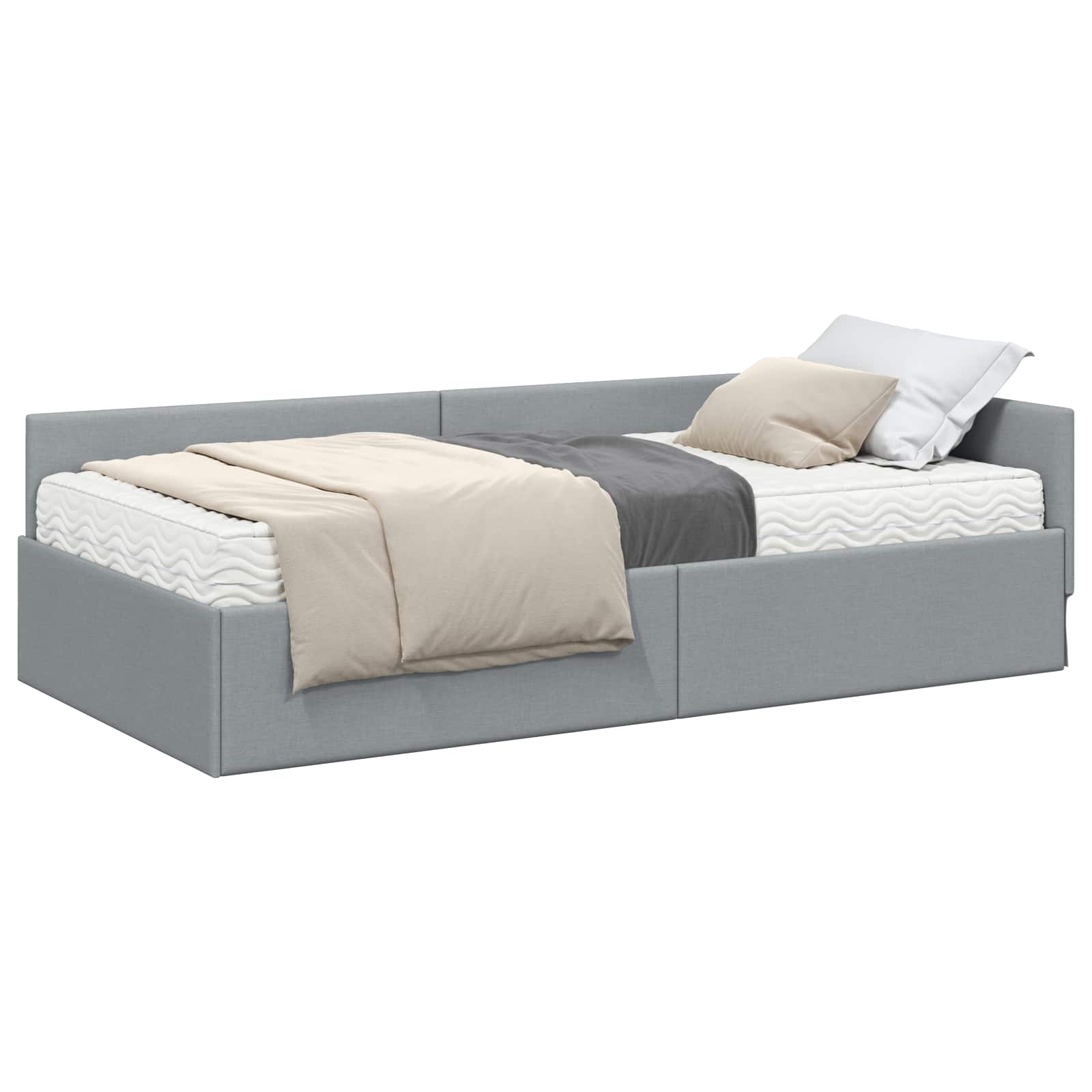 Estructura de Cama Esquina con Colchón 2 pcs Gris Claro tela