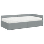 Estructura de Cama Esquina con Colchón 2 pcs Gris Claro tela
