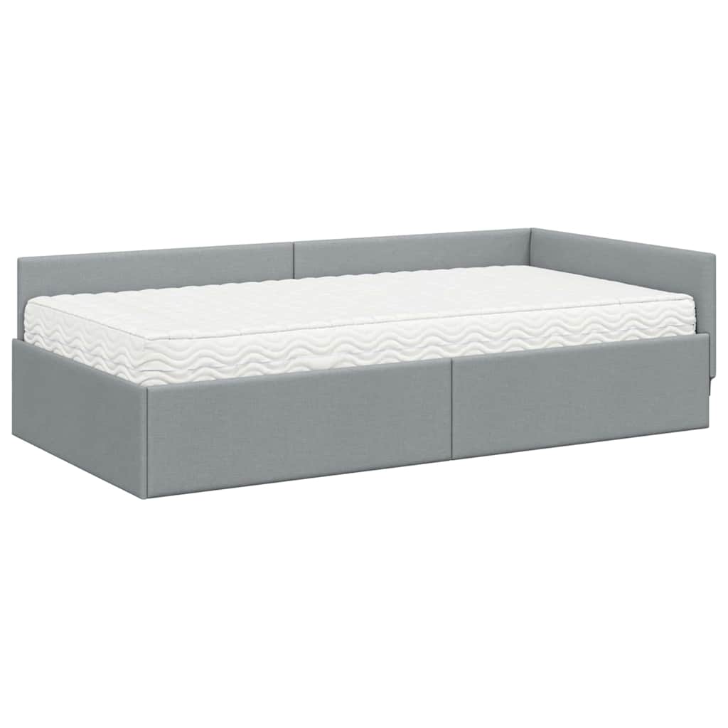 Estructura de Cama Esquina con Colchón 2 pcs Gris Claro tela