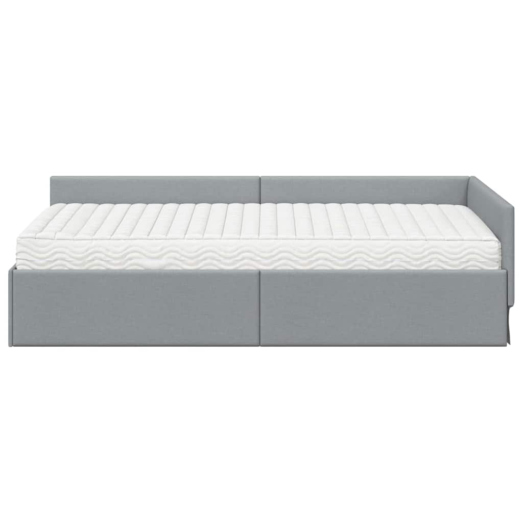 Estructura de Cama Esquina con Colchón 2 pcs Gris Claro tela