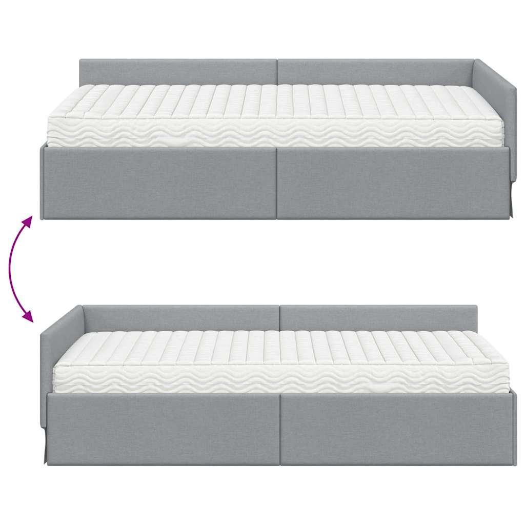 Estructura de Cama Esquina con Colchón 2 pcs Gris Claro tela