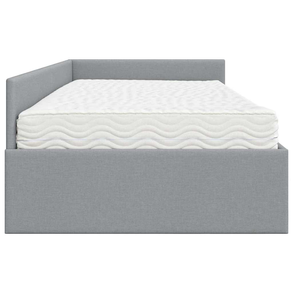 Estructura de Cama Esquina con Colchón 2 pcs Gris Claro tela