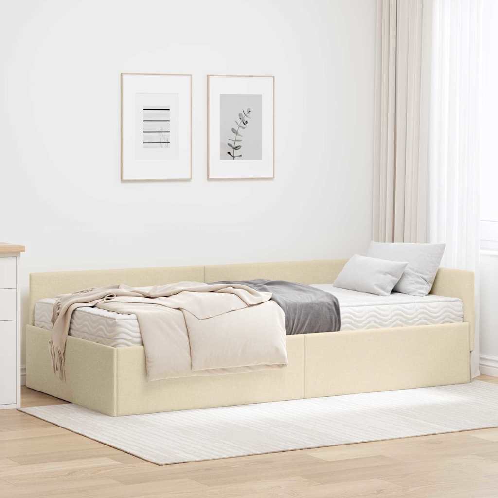 Corner Bed Frame with Mattress 2 pcs Light Grey fabric
