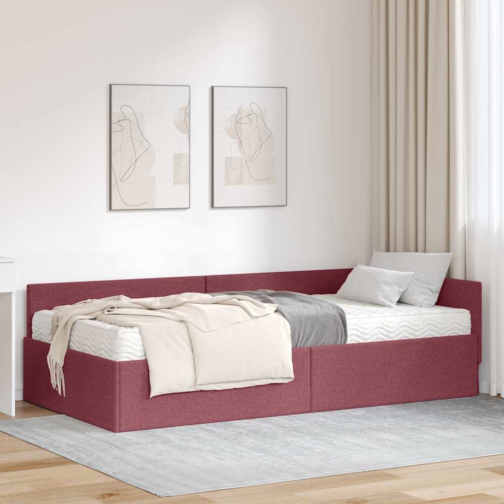 Corner Bed Frame with Mattress 2 pcs Light Grey fabric
