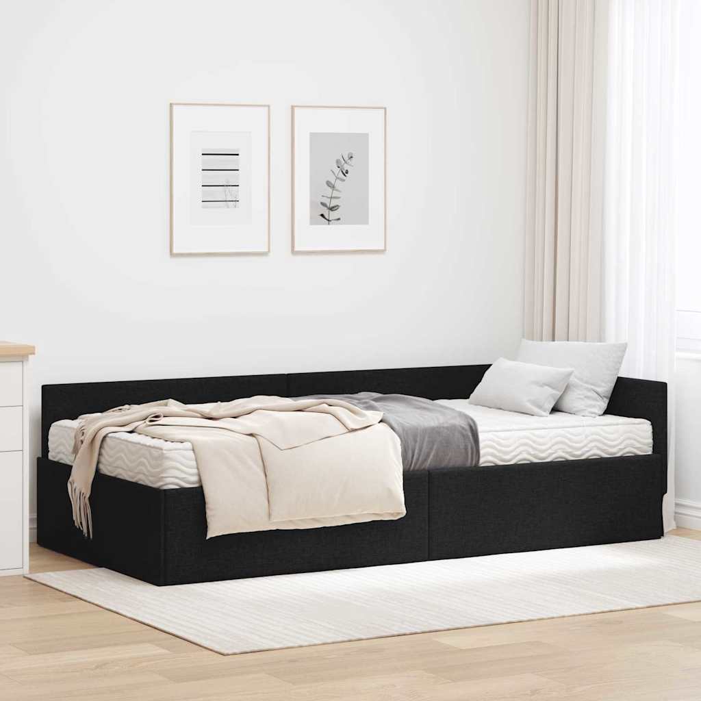 Corner Bed Frame with Mattress 2 pcs Light Grey fabric