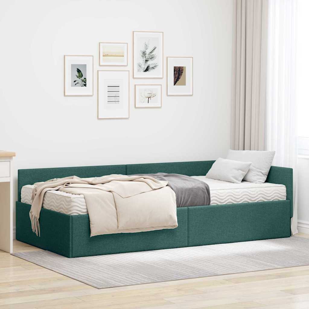 Corner Bed Frame with Mattress 2 pcs Light Grey fabric