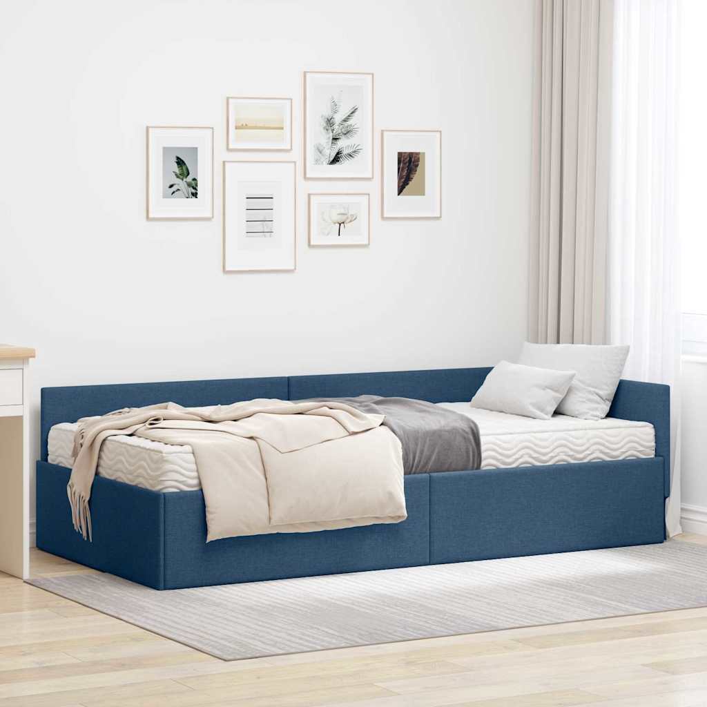 Corner Bed Frame with Mattress 2 pcs Light Grey fabric