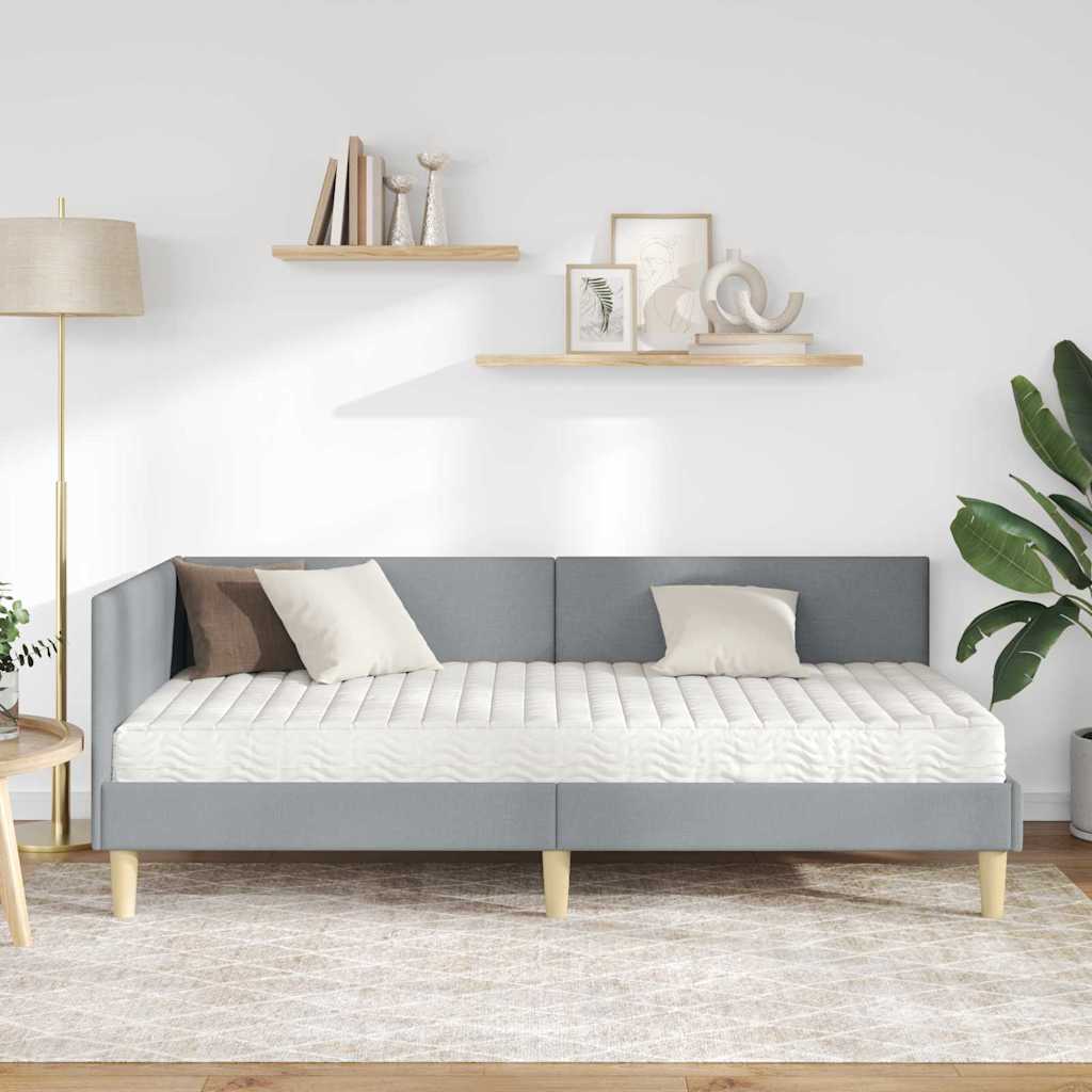 Estructura de Cama Esquina con Colchón 2 pcs Gris Claro tela
