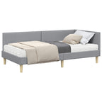 Estructura de Cama Esquina con Colchón 2 pcs Gris Claro tela