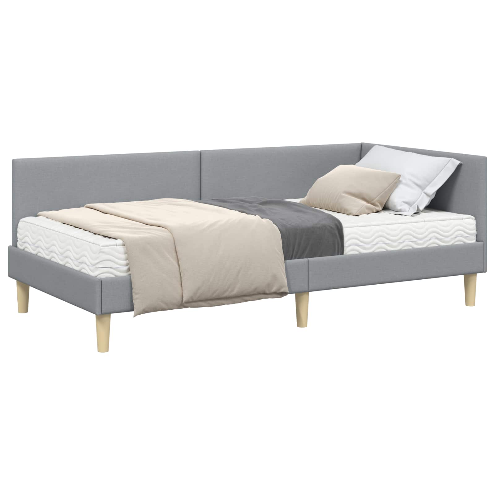 Estructura de Cama Esquina con Colchón 2 pcs Gris Claro tela