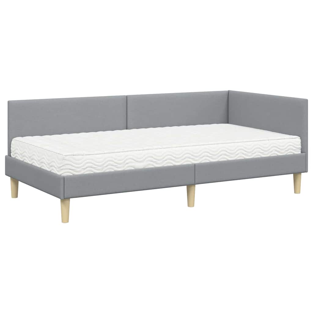 Estructura de Cama Esquina con Colchón 2 pcs Gris Claro tela