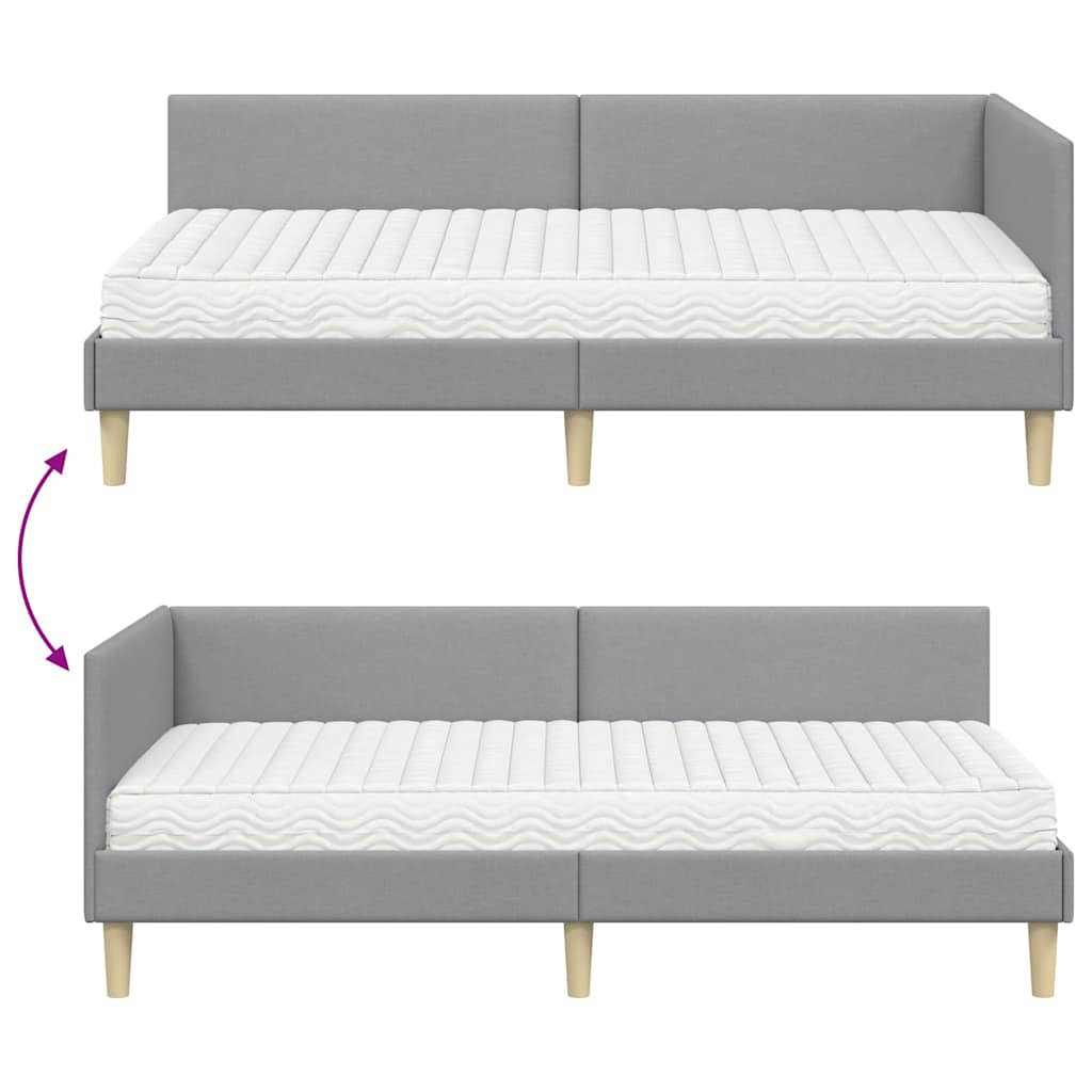 Estructura de Cama Esquina con Colchón 2 pcs Gris Claro tela
