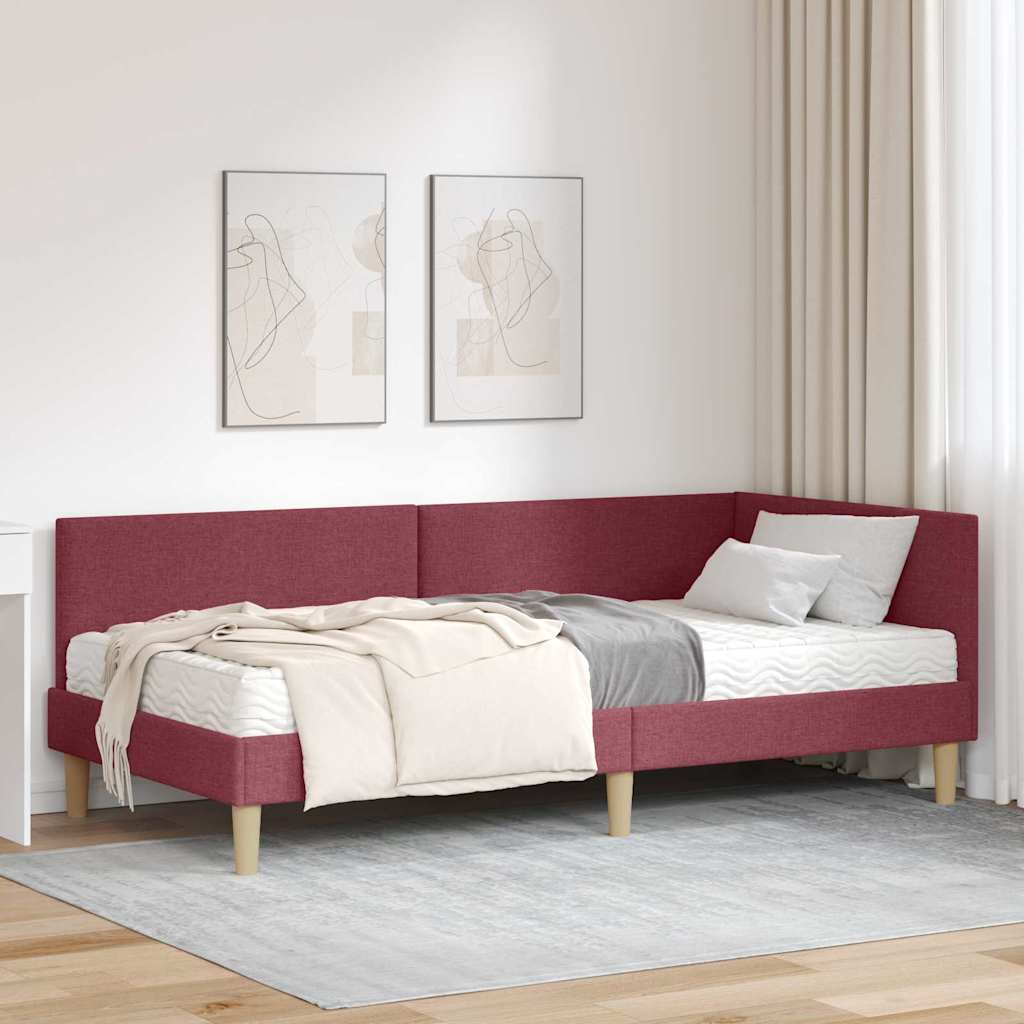 Corner Bed Frame with Mattress 2 pcs Light Gray fabric