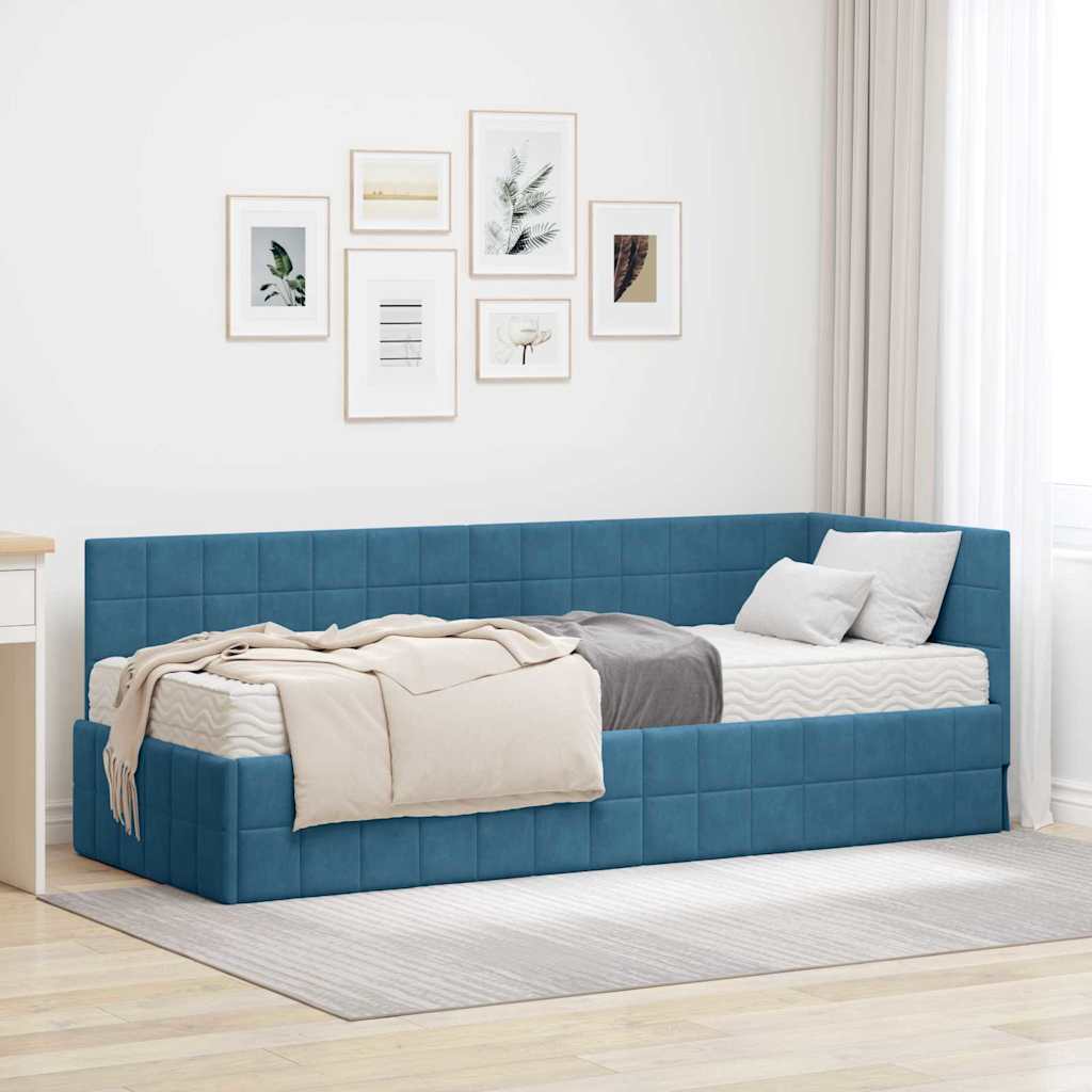 Estructura de Cama Esquina con Colchón 2 pcs Azul Terciopelo