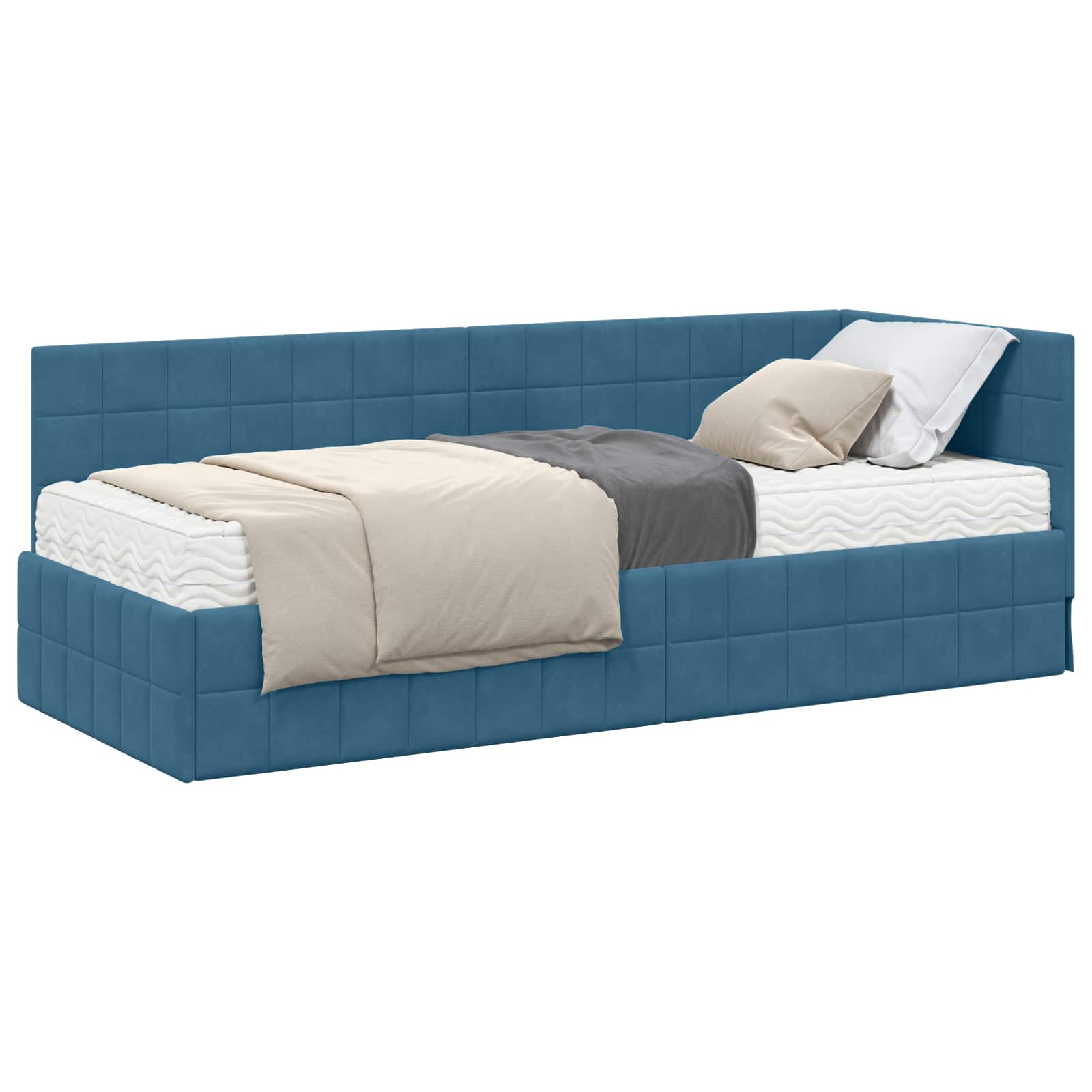 Estructura de Cama Esquina con Colchón 2 pcs Azul Terciopelo