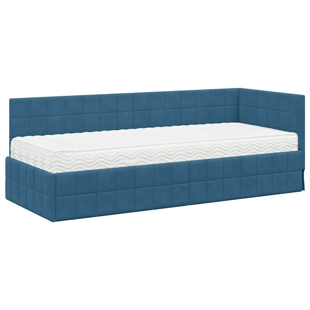 Estructura de Cama Esquina con Colchón 2 pcs Azul Terciopelo