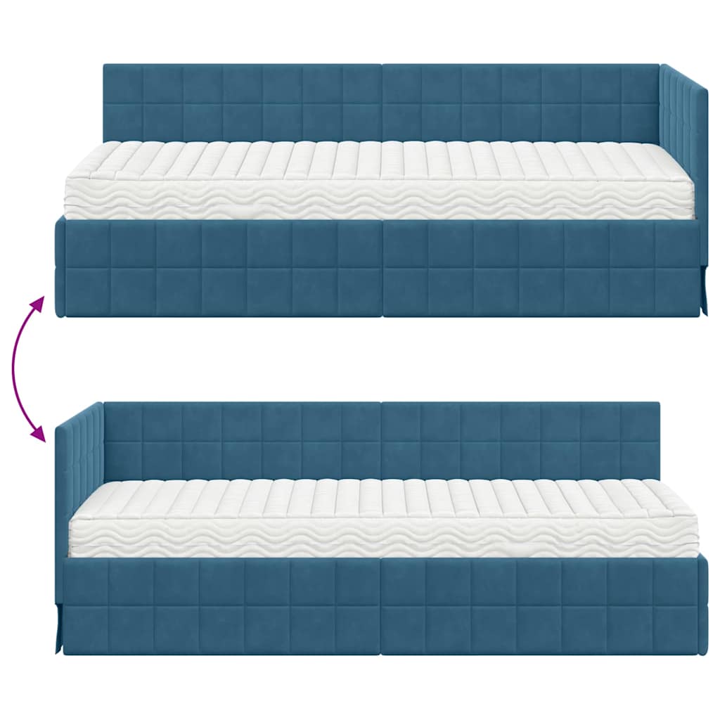 Estructura de Cama Esquina con Colchón 2 pcs Azul Terciopelo