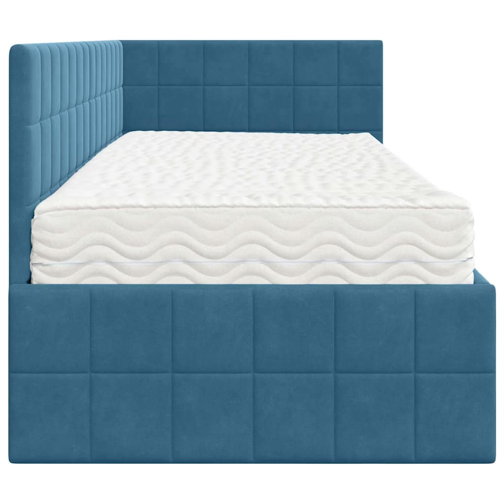 Estructura de Cama Esquina con Colchón 2 pcs Azul Terciopelo