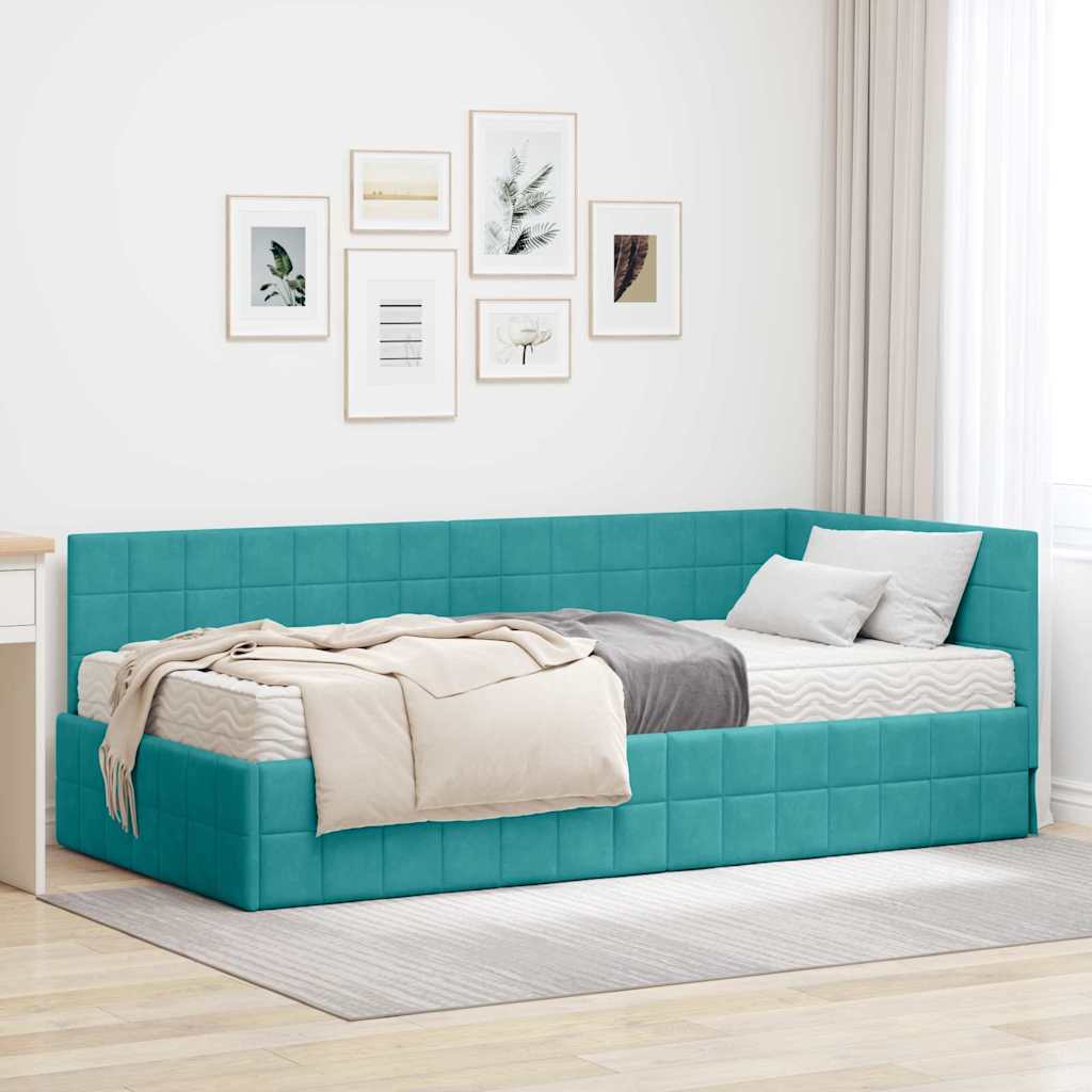 Estructura de Cama Esquina con Colchón 2 pcs Azul Terciopelo