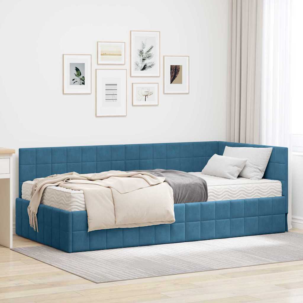 Estructura de Cama Esquina con Colchón 2 pcs Azul Terciopelo