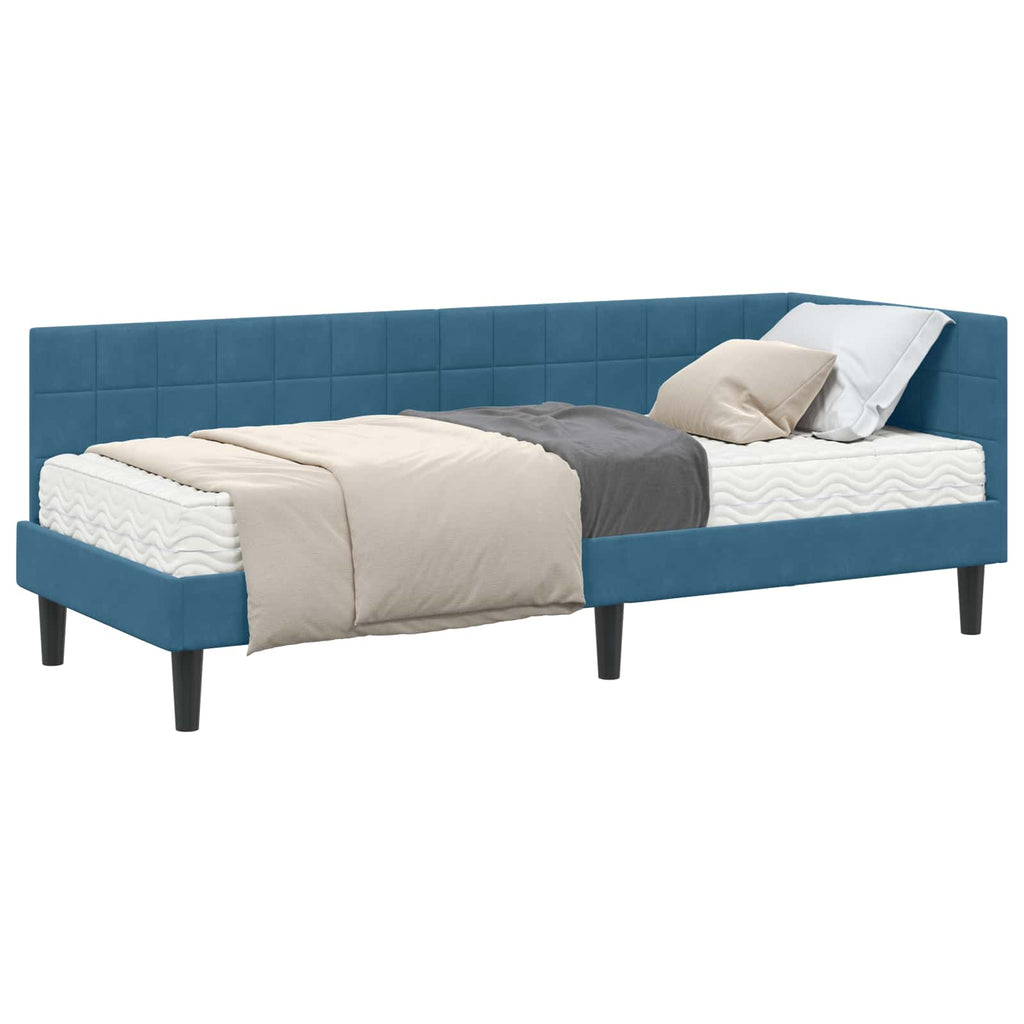 Estructura de Cama Esquina con Colchón 2 pcs Azul Terciopelo