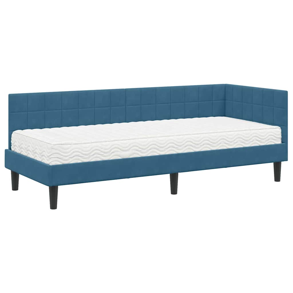 Estructura de Cama Esquina con Colchón 2 pcs Azul Terciopelo