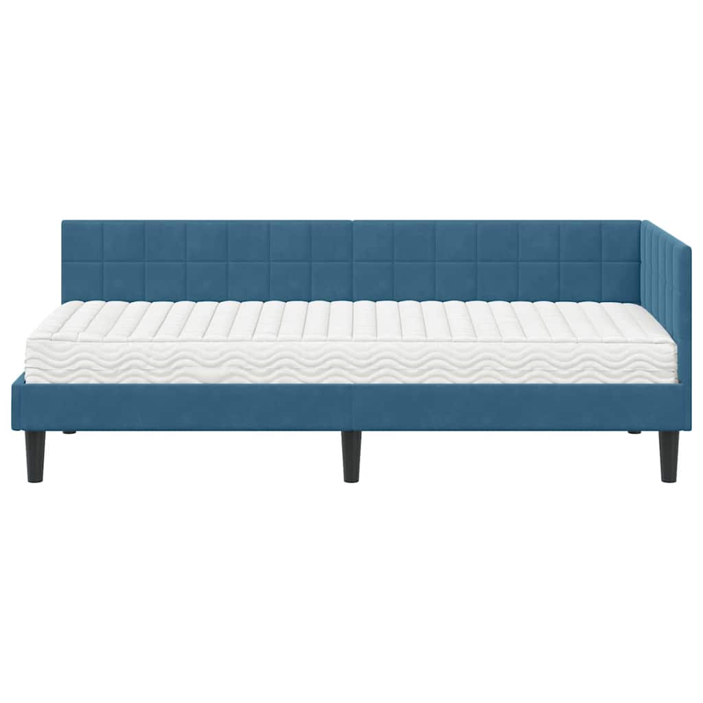 Estructura de Cama Esquina con Colchón 2 pcs Azul Terciopelo