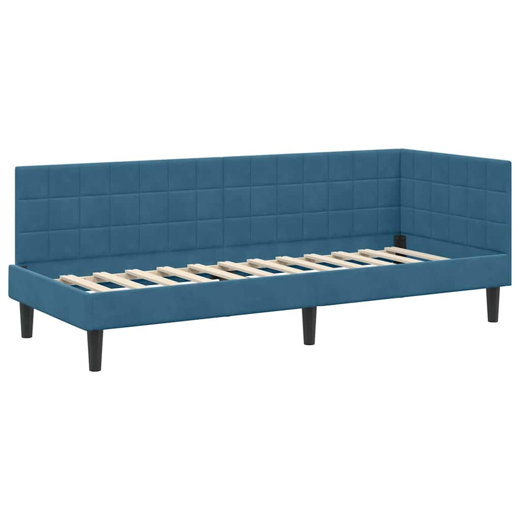 Estructura de Cama Esquina con Colchón 2 pcs Azul Terciopelo