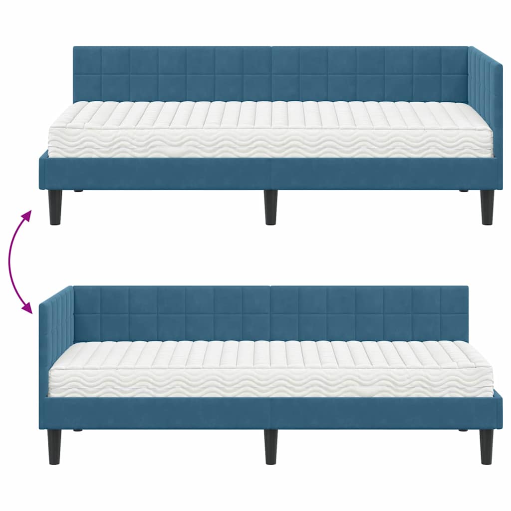 Estructura de Cama Esquina con Colchón 2 pcs Azul Terciopelo