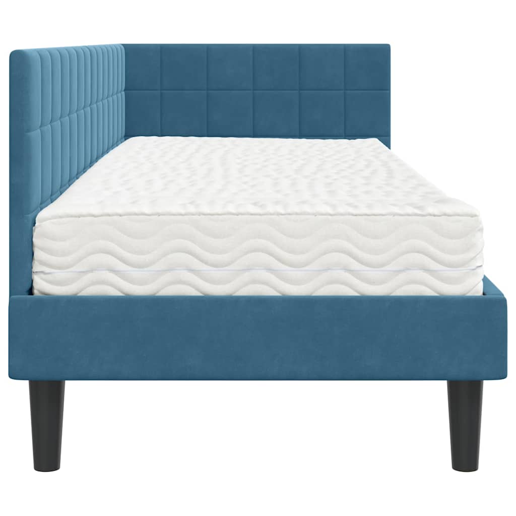 Estructura de Cama Esquina con Colchón 2 pcs Azul Terciopelo