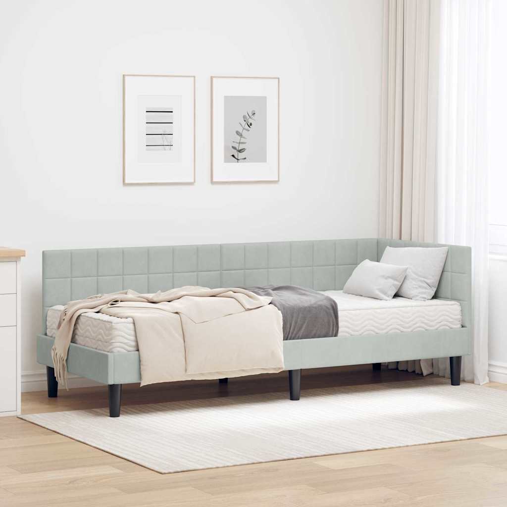 Corner Bed Frame with Mattress 2 pcs Blue Velvet