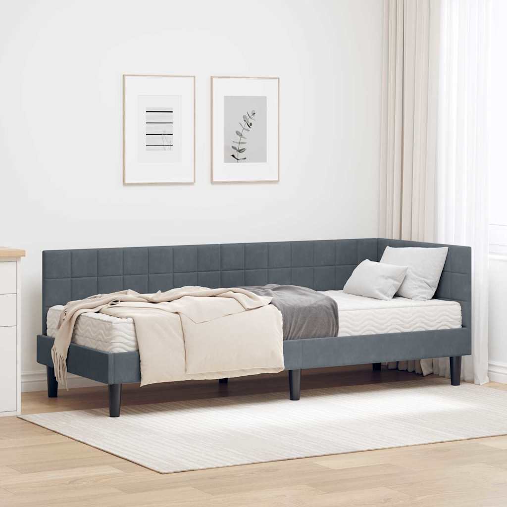 Corner Bed Frame with Mattress 2 pcs Blue Velvet