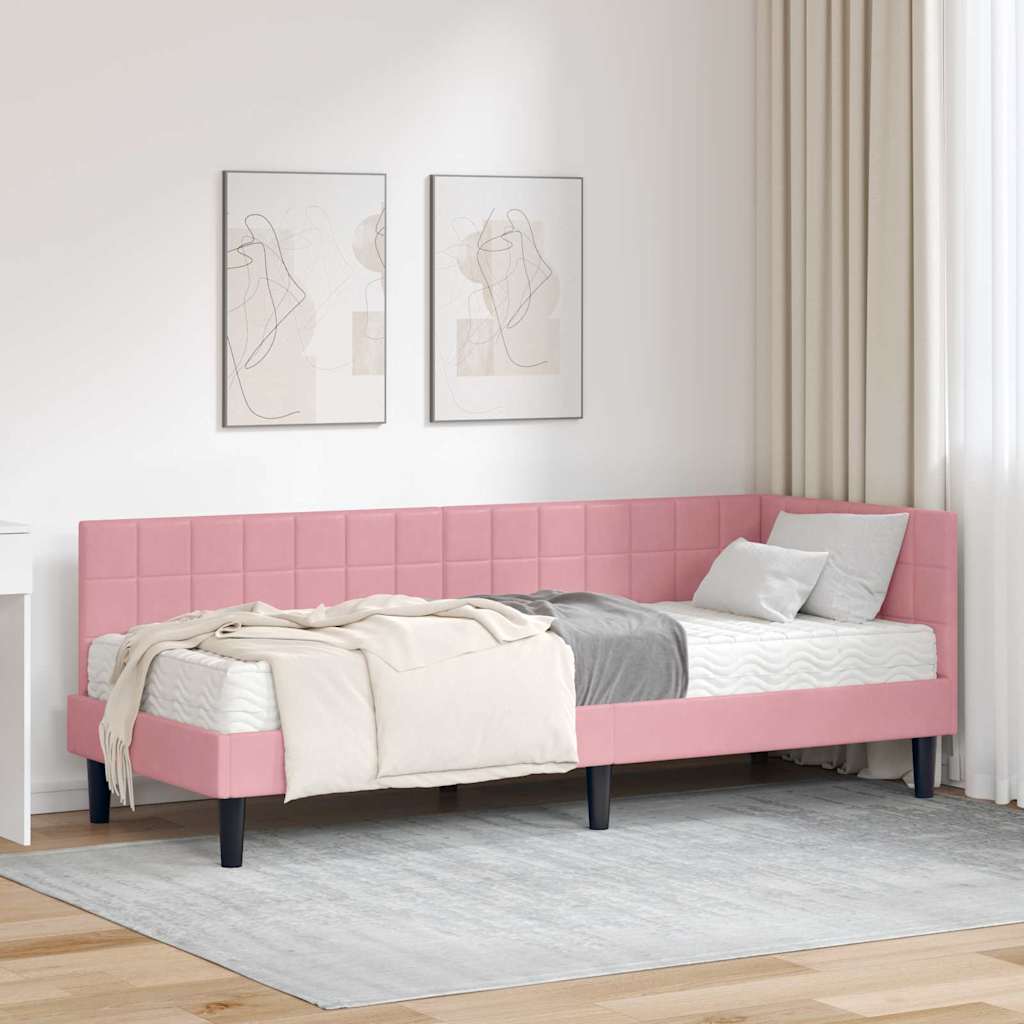 Corner Bed Frame with Mattress 2 pcs Blue Velvet