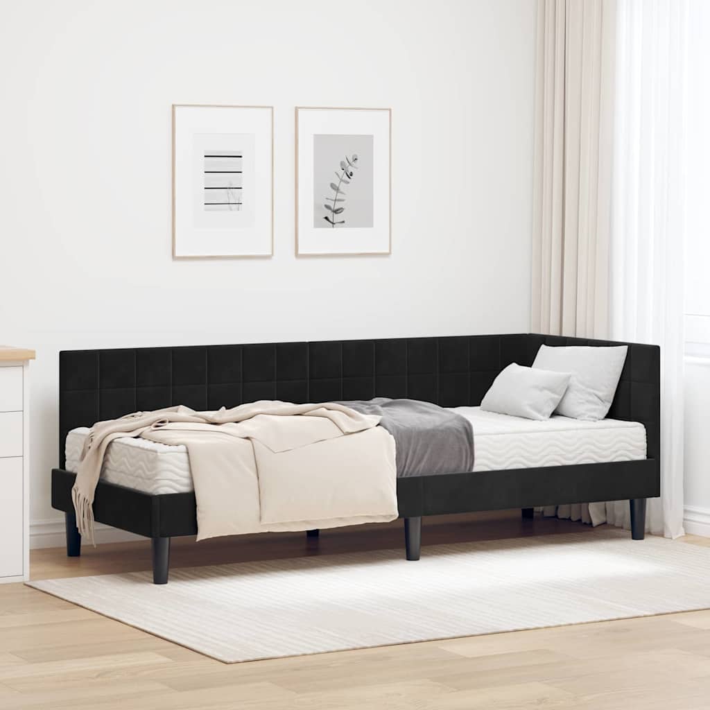 Corner Bed Frame with Mattress 2 pcs Blue Velvet