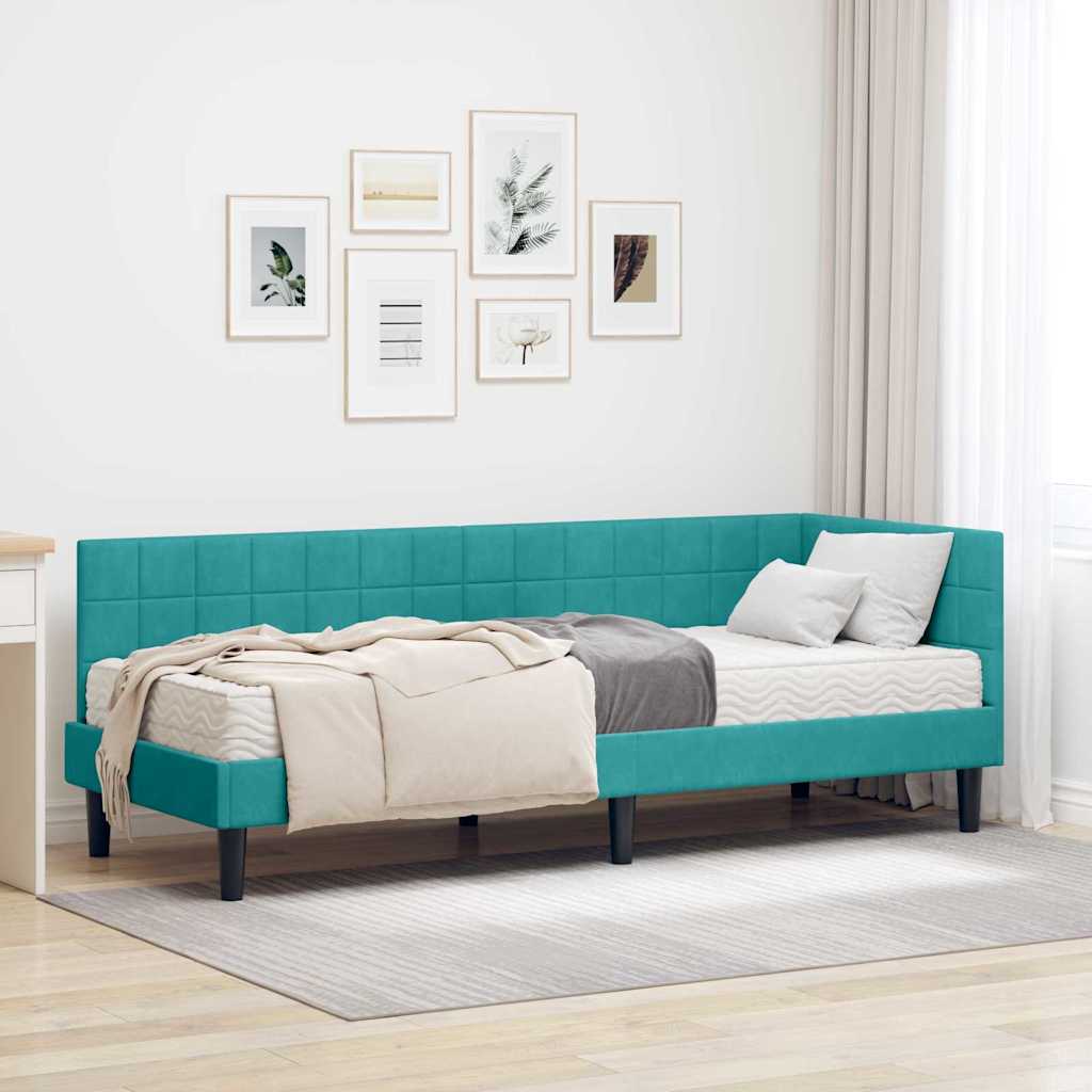 Corner Bed Frame with Mattress 2 pcs Blue Velvet
