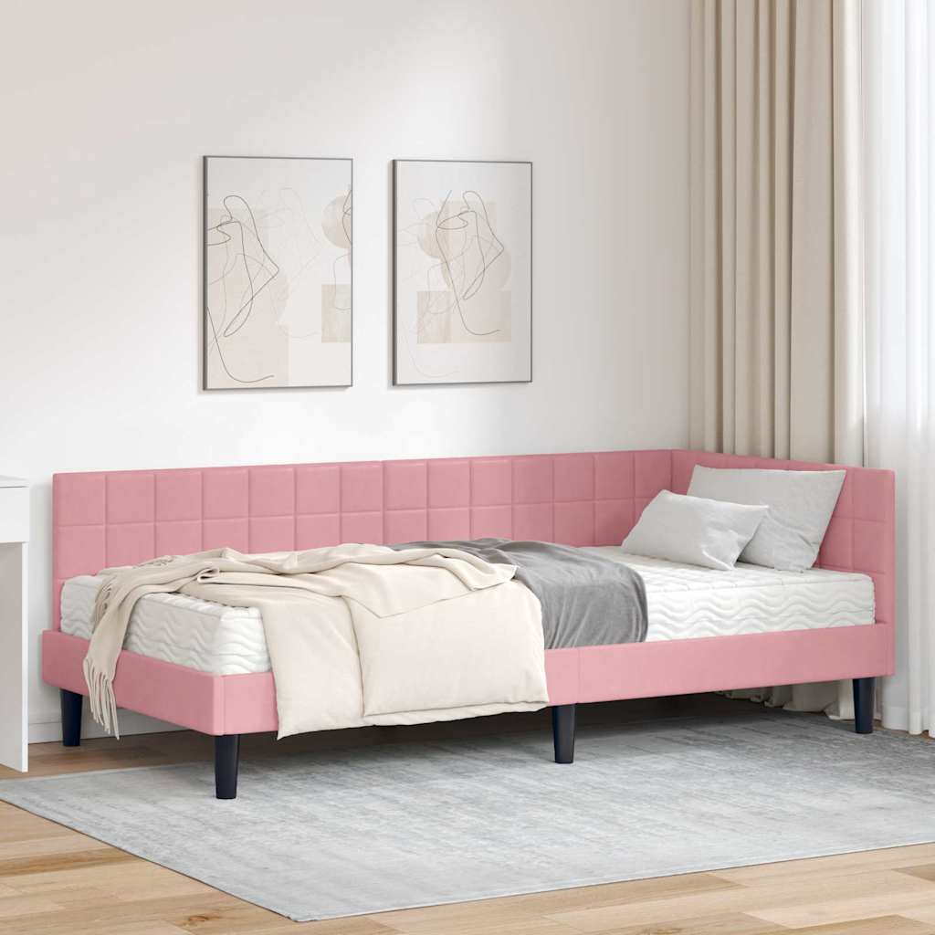 Corner Bed Frame with Mattress 2 pcs Blue Velvet