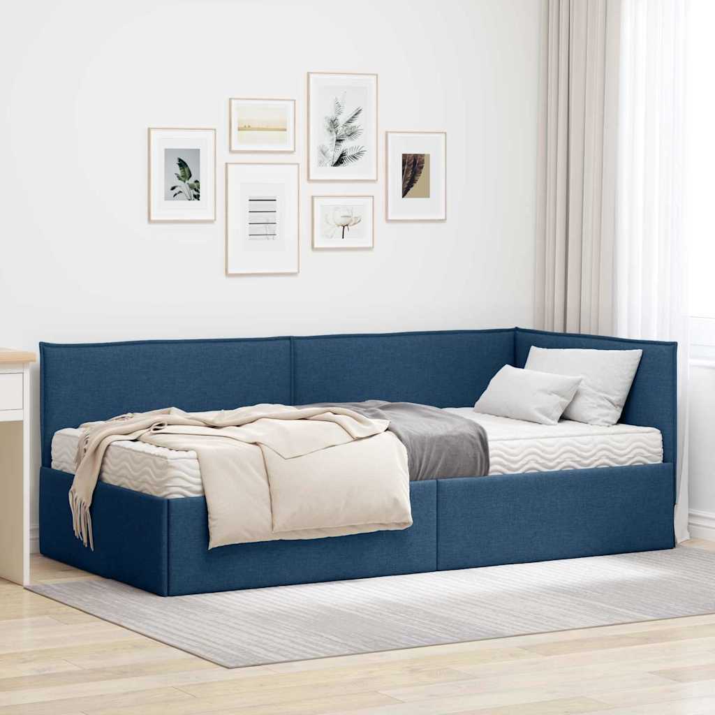 Estructura de Cama Esquina con Colchón 2 pcs Azul Terciopelo