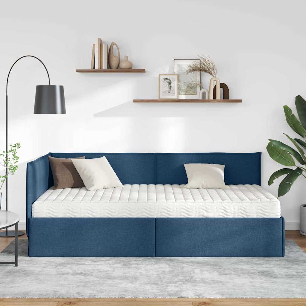 Estructura de Cama Esquina con Colchón 2 pcs Azul Terciopelo
