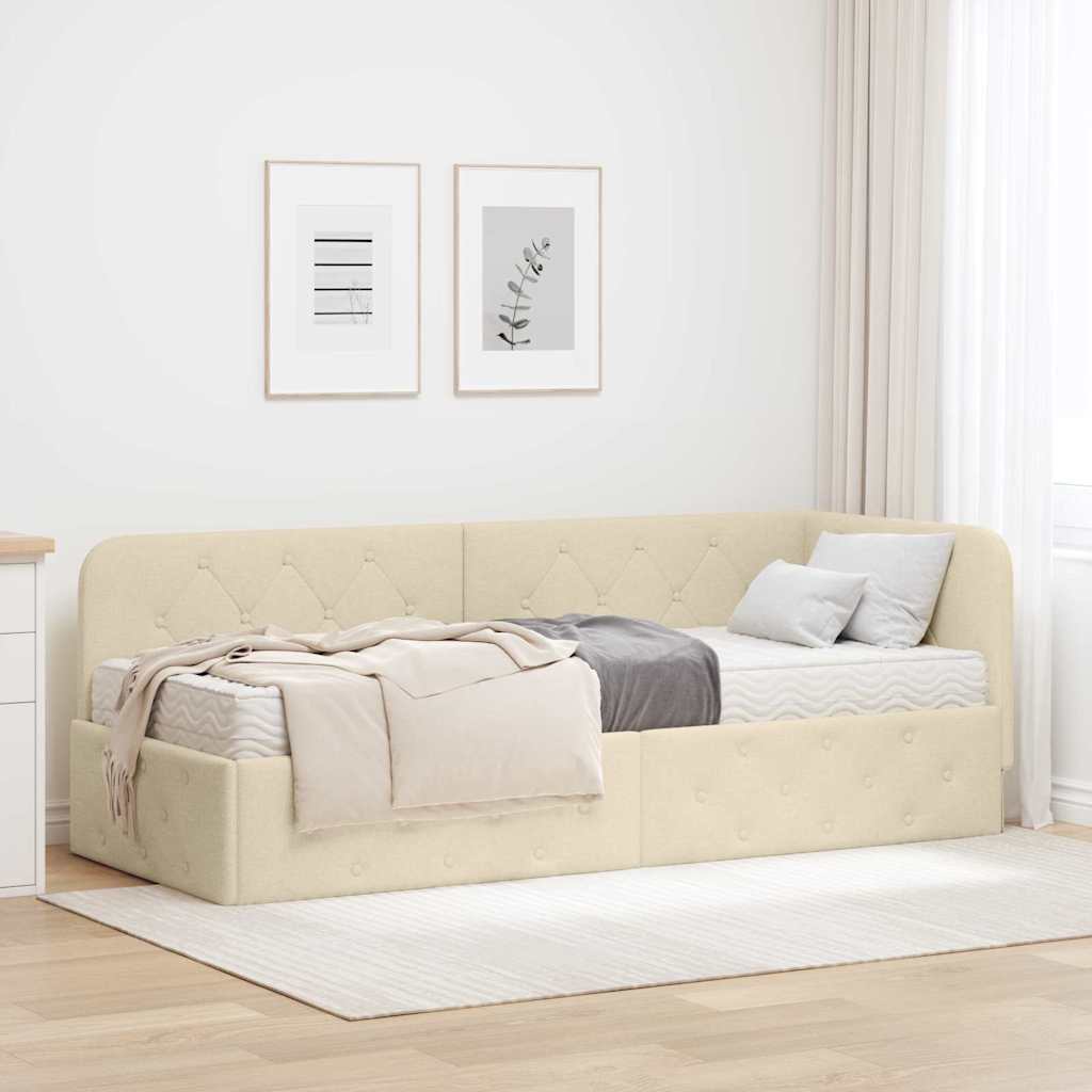 Corner bed frame Blue 100 x 200 cm fabric