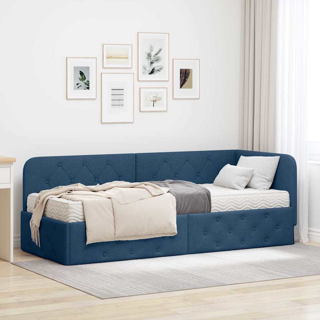 Corner bed frame Blue 100 x 200 cm fabric