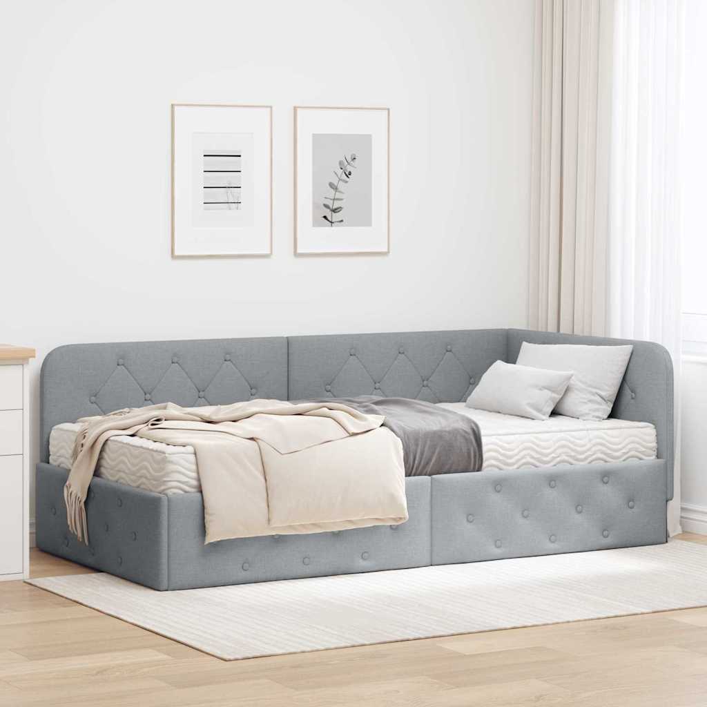 Corner bed frame Blue 100 x 200 cm fabric