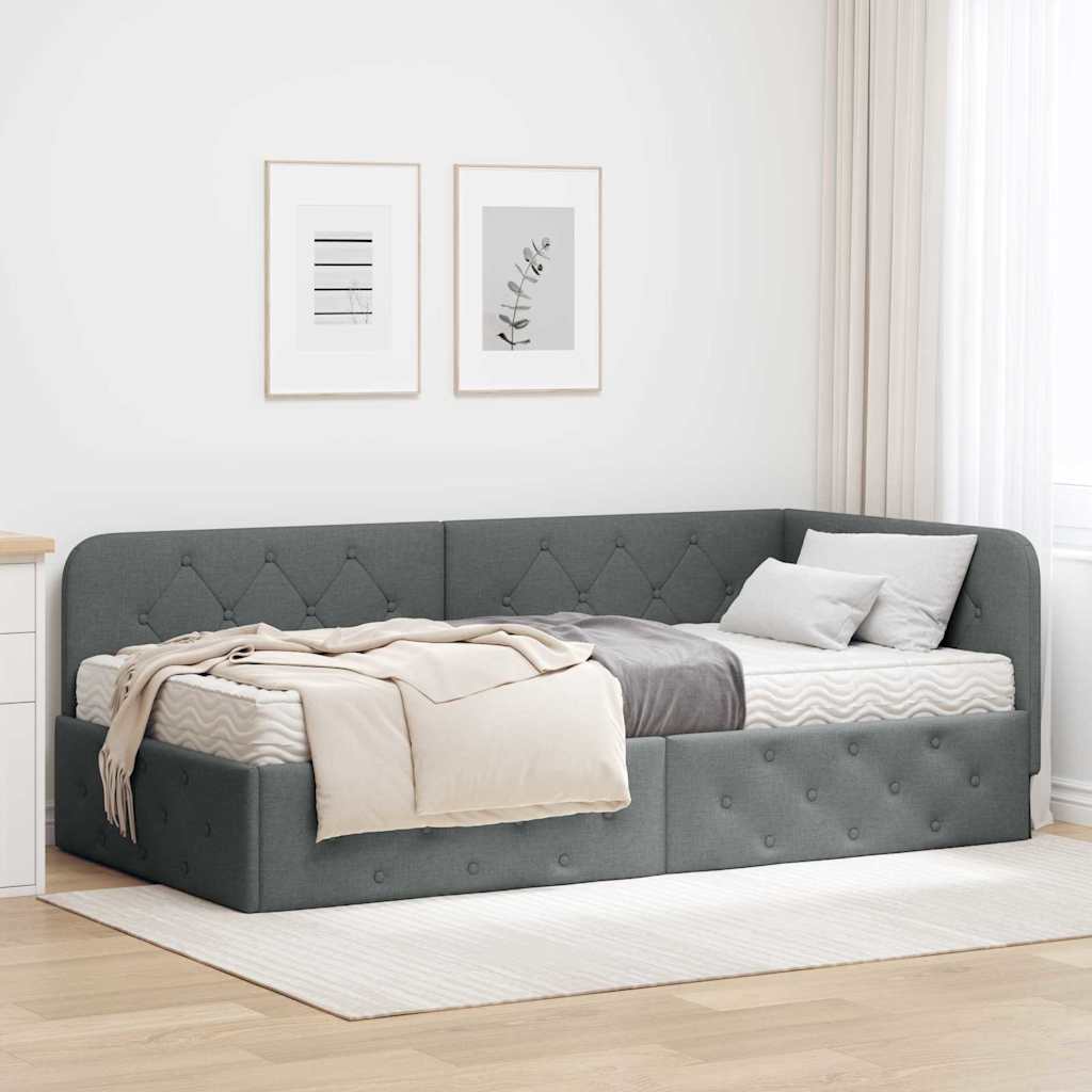 Corner bed frame Blue 100 x 200 cm fabric