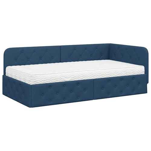 Estructura de cama en esquina Azul 100 x 200 cm tela