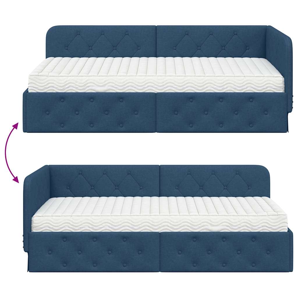 Estructura de cama en esquina Azul 100 x 200 cm tela