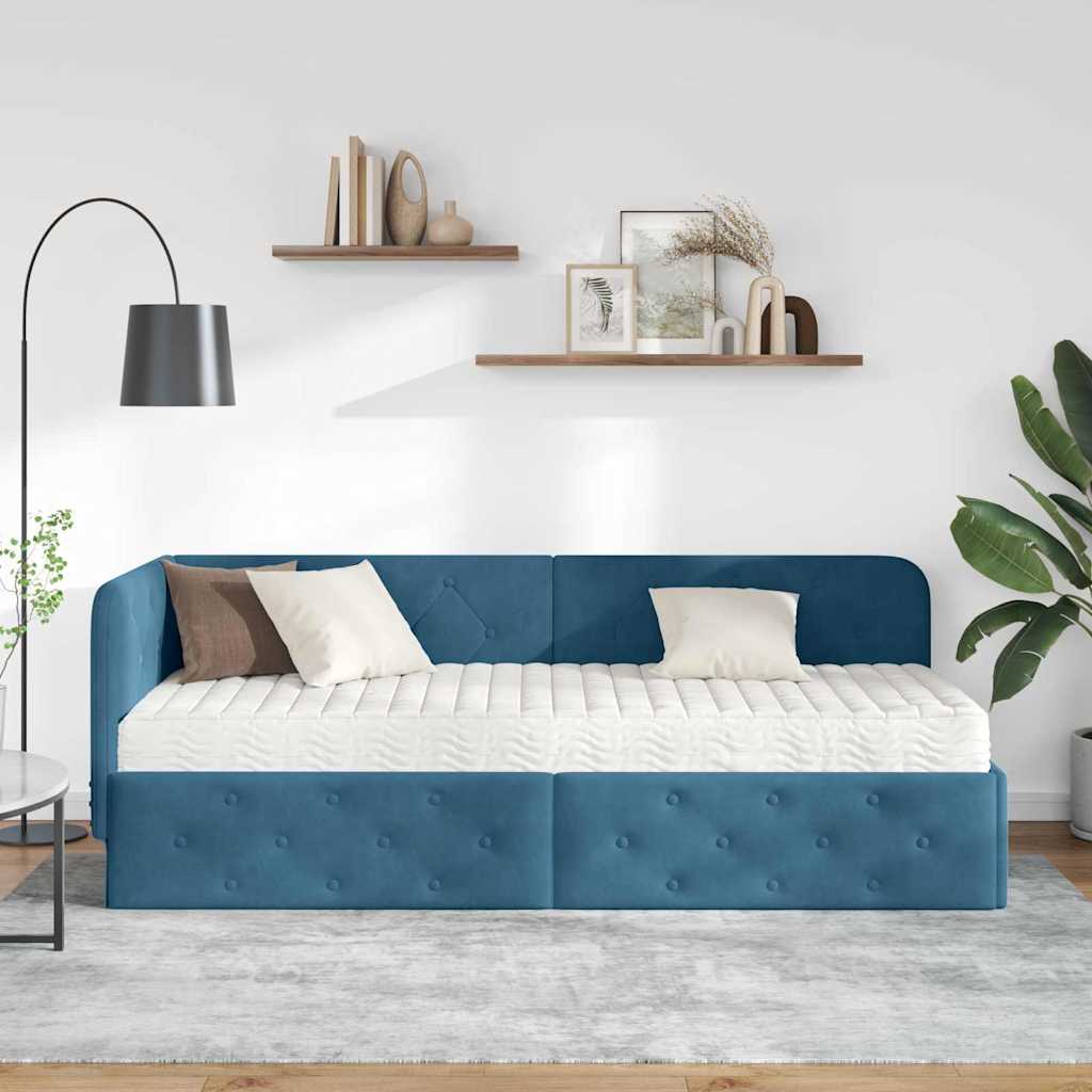 Estructura de cama en esquina Azul 80 x 200 cm Terciopelo