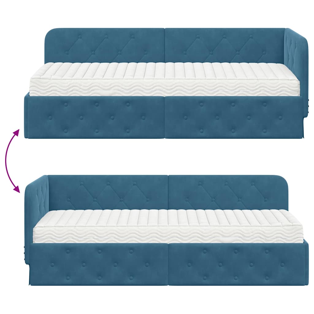 Estructura de cama en esquina Azul 80 x 200 cm Terciopelo