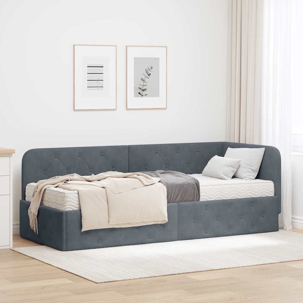 Estrutura de cama de canto Cinzento-escuro 80 cm x 200 cm tecido