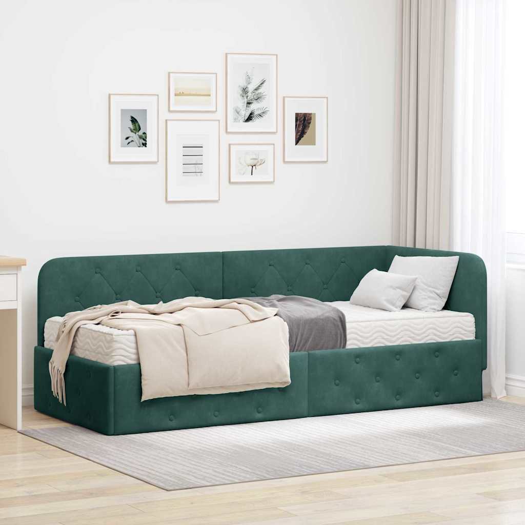 Estrutura de cama de canto Verde escuro 80 cm x 200 cm tecido