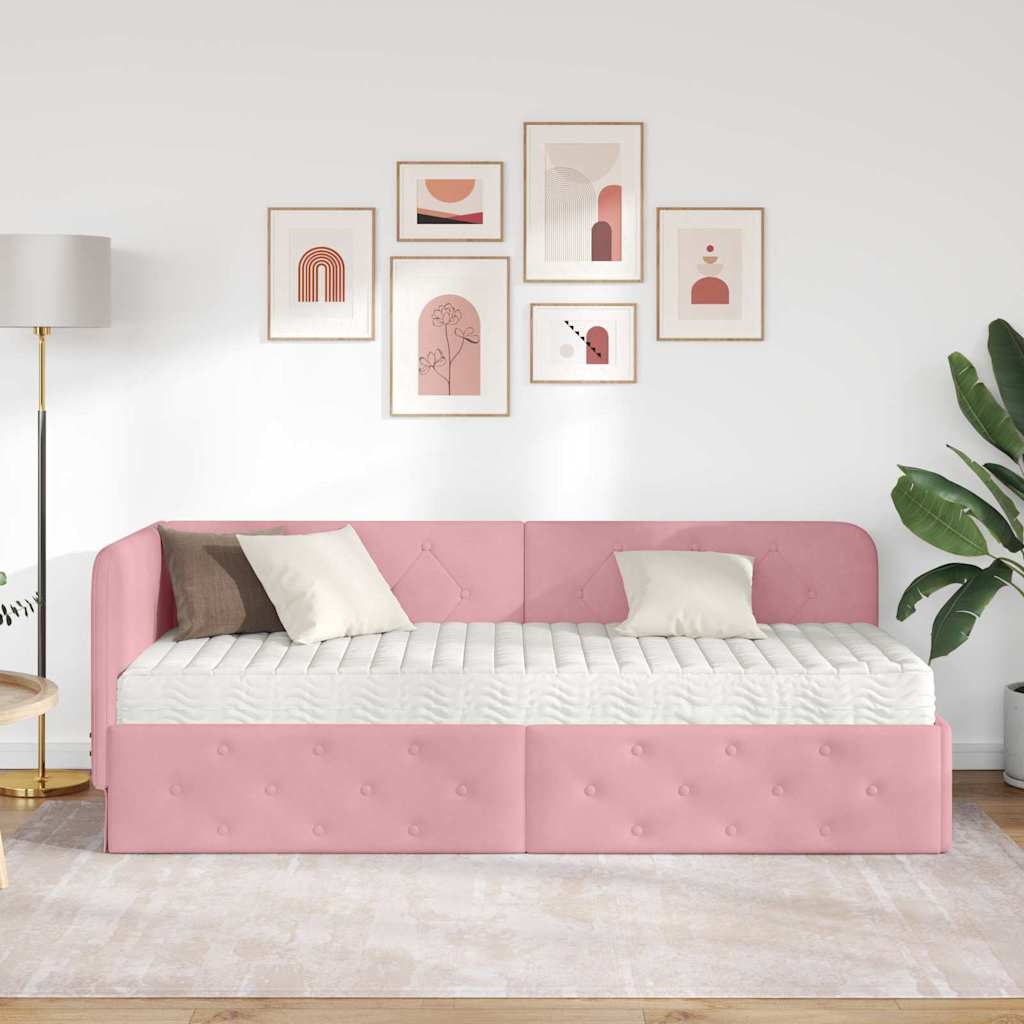 Estructura de cama en esquina Rosa 80 x 200 cm Terciopelo