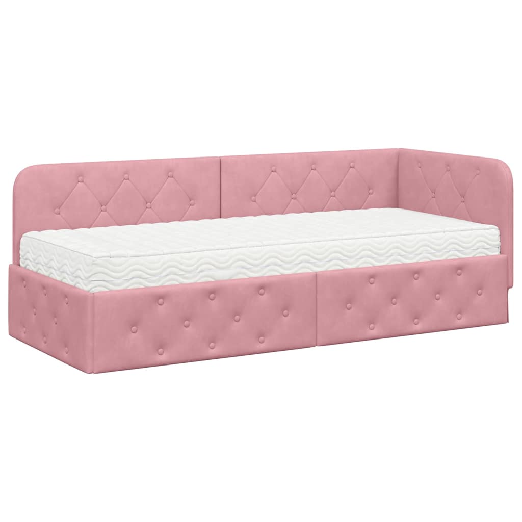 Estructura de cama en esquina Rosa 80 x 200 cm Terciopelo